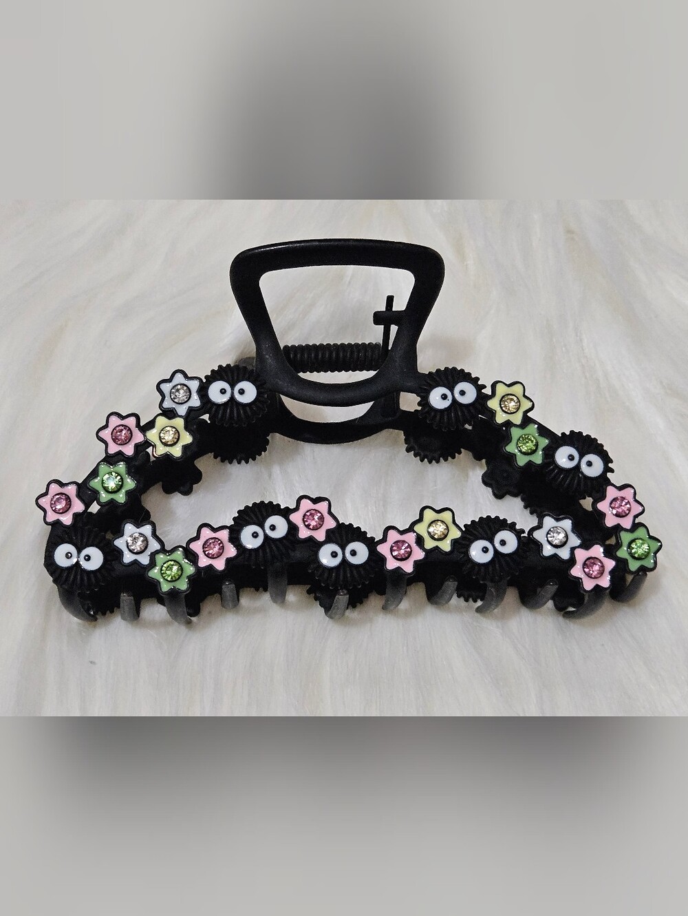 Cute Black Hair Claw Clip with Flower Embellishments